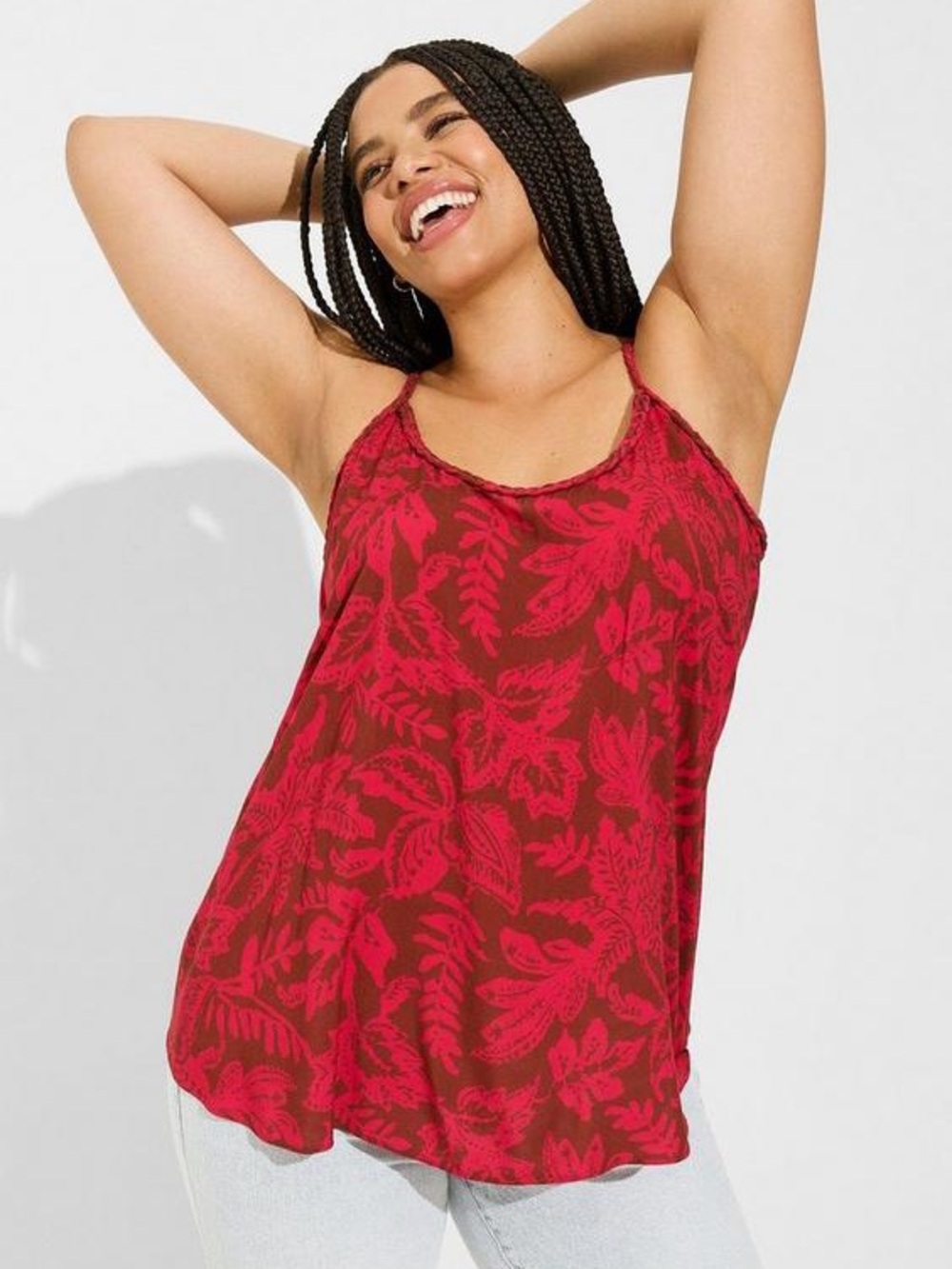 Torrid Red Leaf-Print Scoop Neck Cami